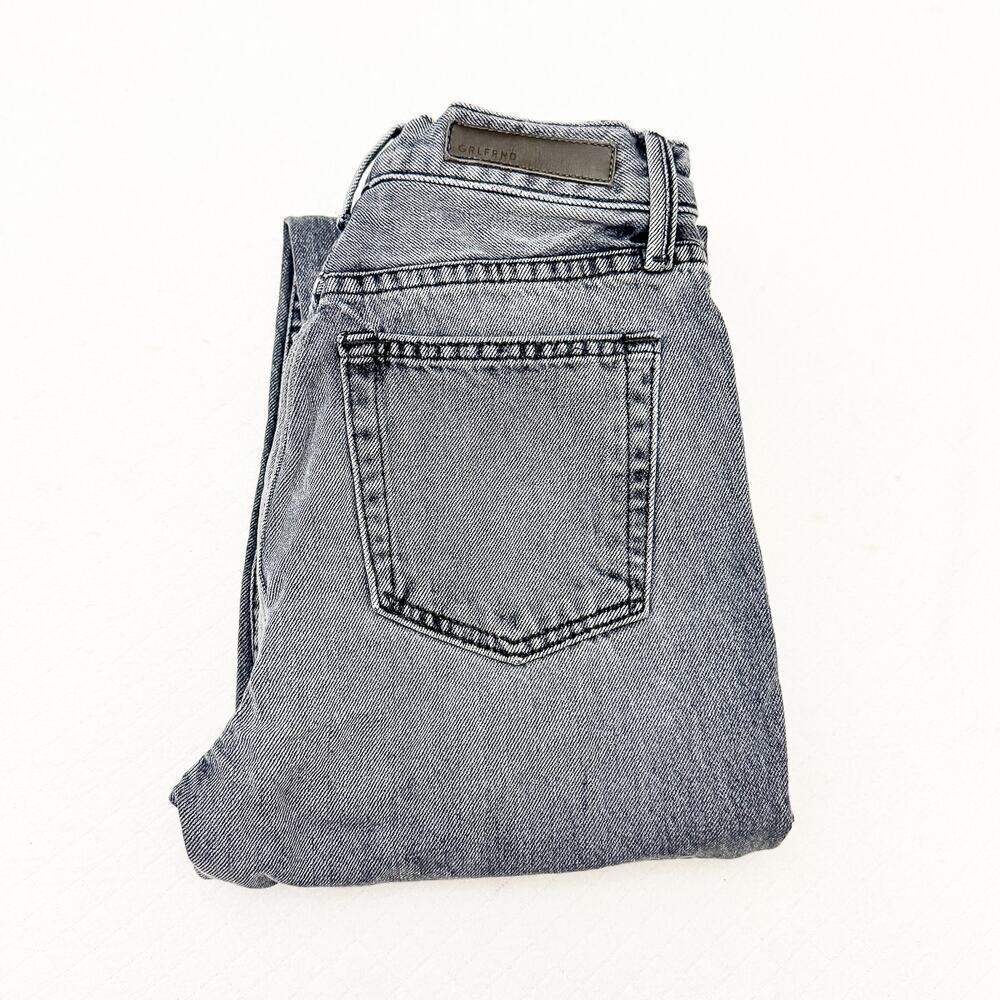 GRLFRND Mica Button Fly Black Smoke Charcoal Denim Jean Straight Raw Hem Size 24